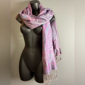 Pashmina Wool & Silk Gorgeous Scarf In Shades‎ of Pink Purple And Blue 72"x27"
